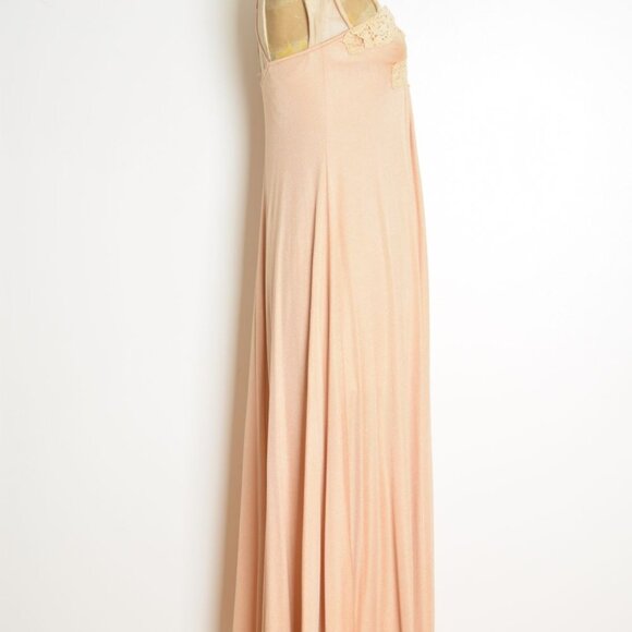 vintage 70s dress nude crochet hippie boho disco goddess maxi sun dress XS - Picture 7 of 10